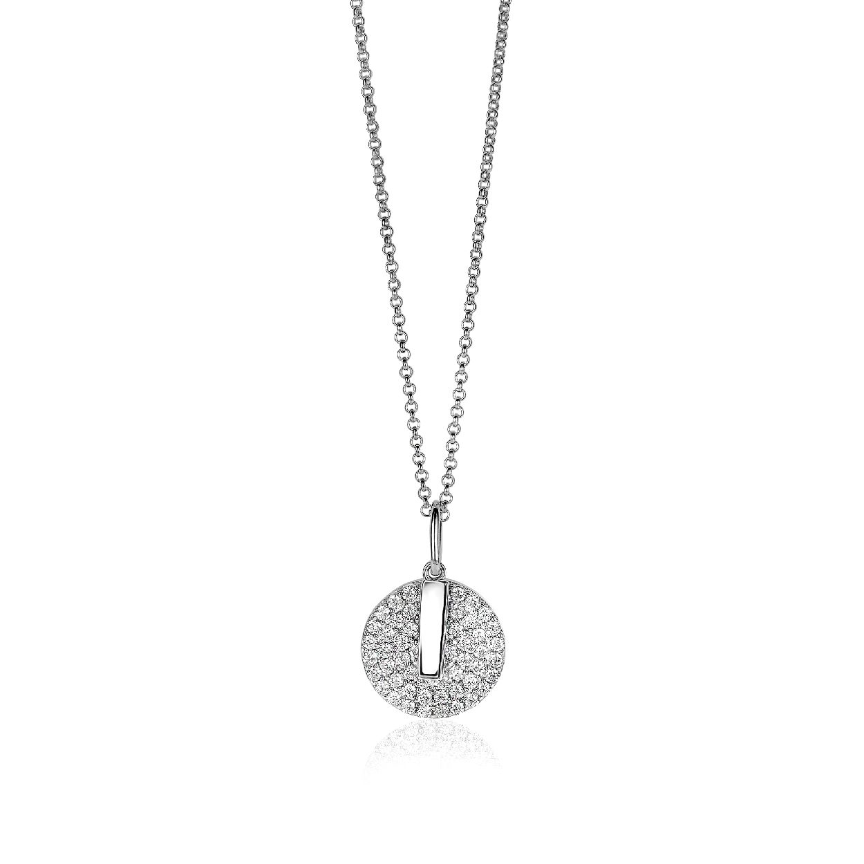 ZINZI zilveren ketting 45cm met hanger 17mm rond wit ZIC1444