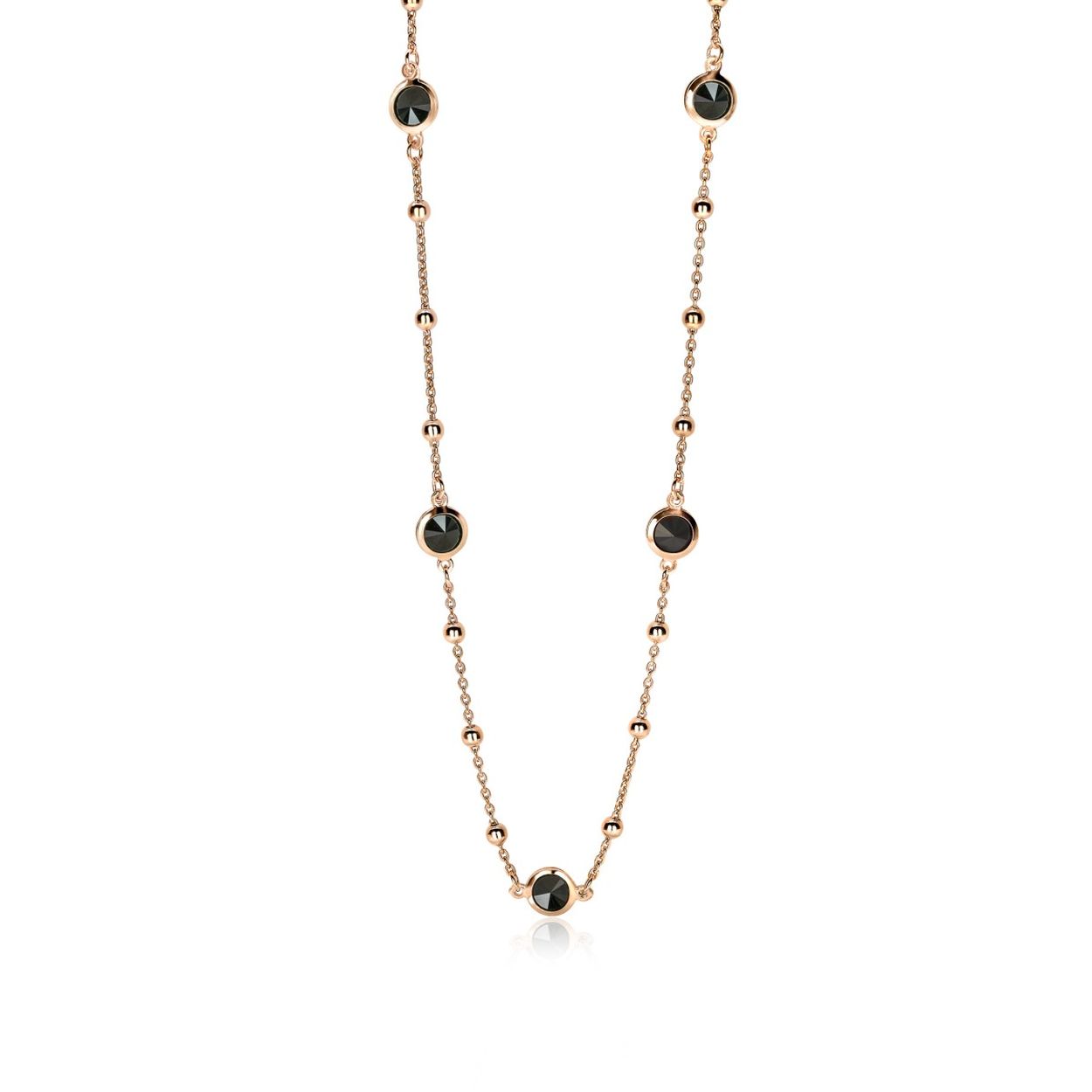 ZINZI zilveren fantasie ketting ros� verguld rond zwart 45cm ZIC1551R