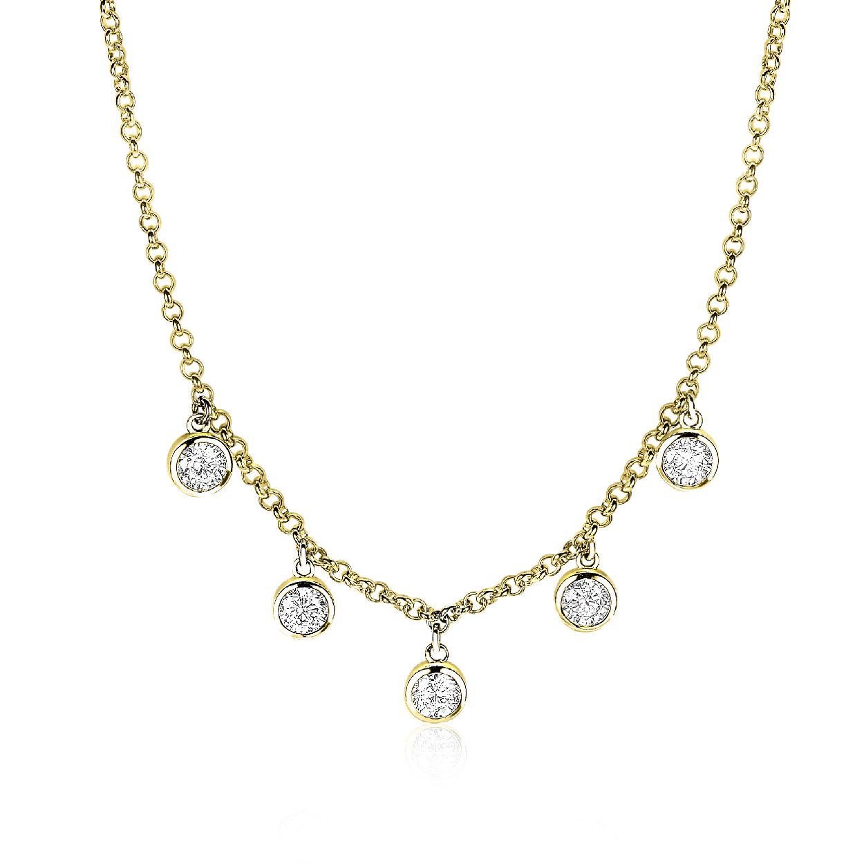 ZINZI zilveren ketting geel verguld met 5 ronde hangers 8mm wit 40-45cm ZIC1566G