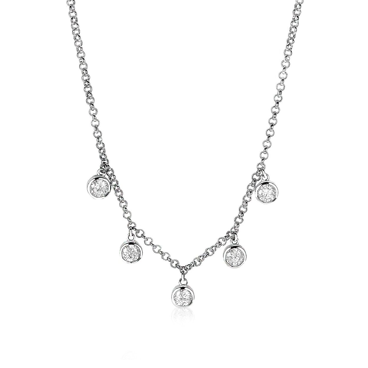 ZINZI zilveren ketting met 5 ronde hangers 8mm wit 45cm ZIC1566