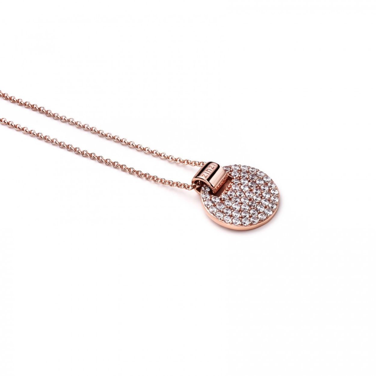 ZINZI zilveren ketting 45cm ros� verguld met hanger 17mm rond wit ZIC1592R