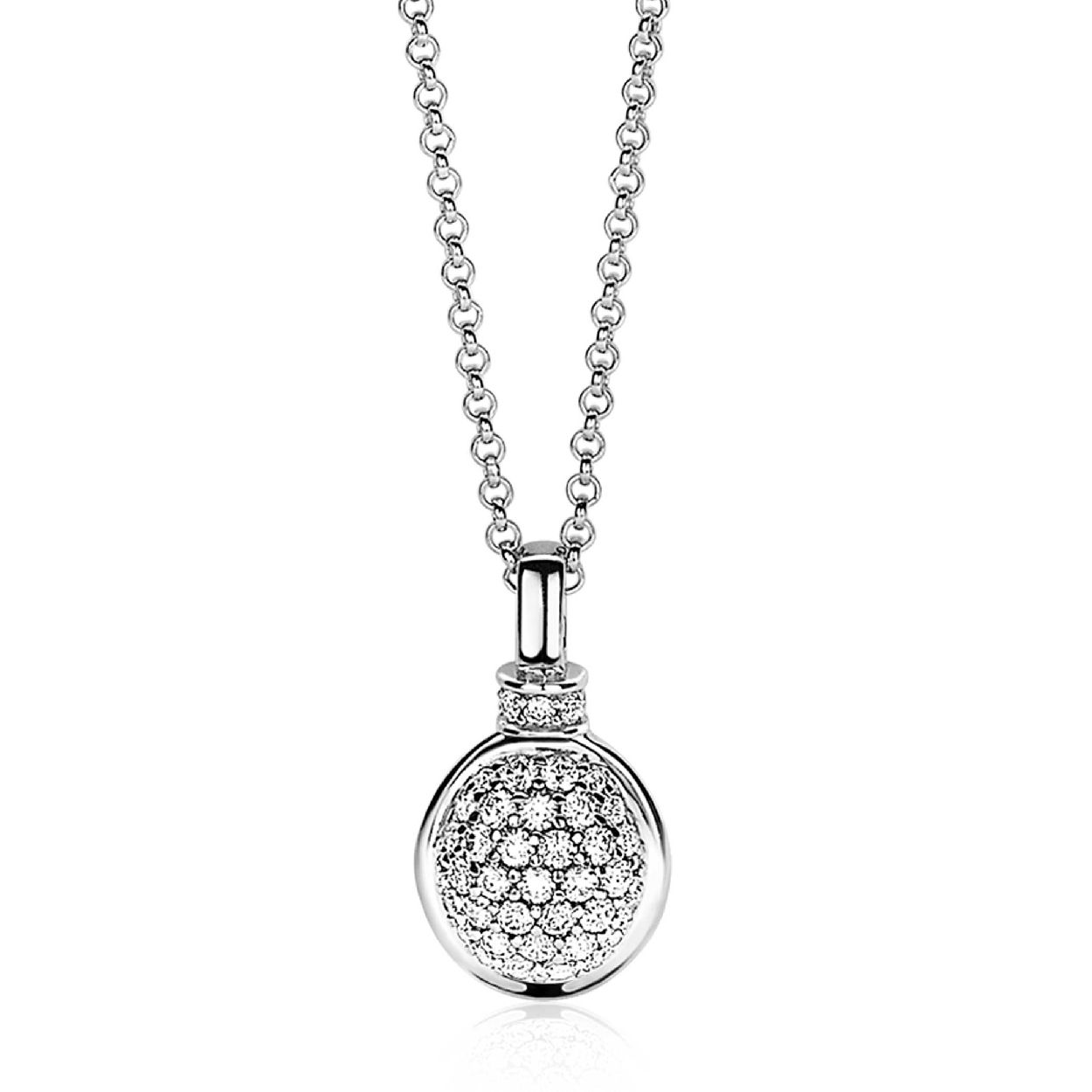 ZINZI zilveren ketting met hanger ovaal wit 40-45cm ZIC1674