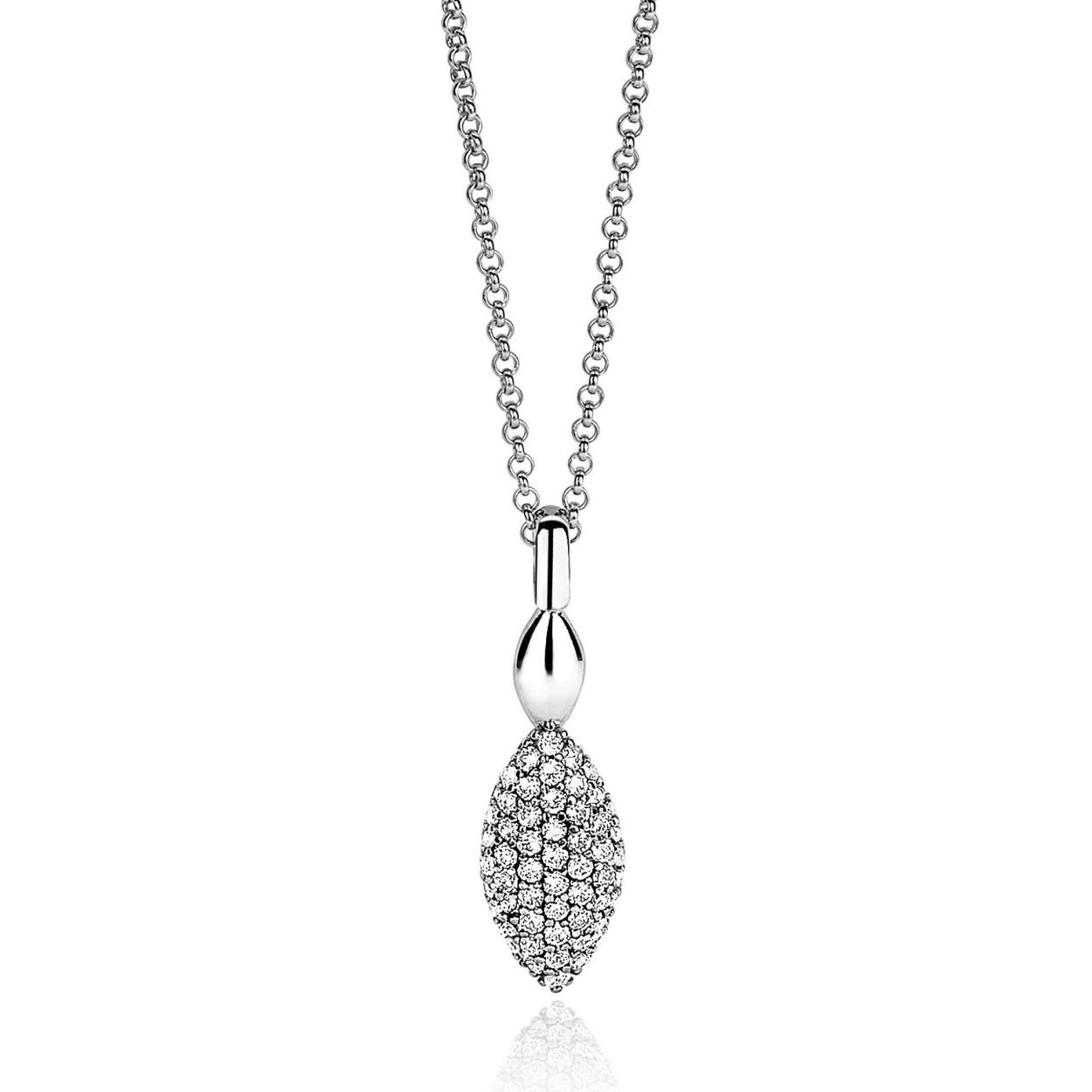 ZINZI zilveren ketting met hanger druppel wit 40-45cm ZIC1675