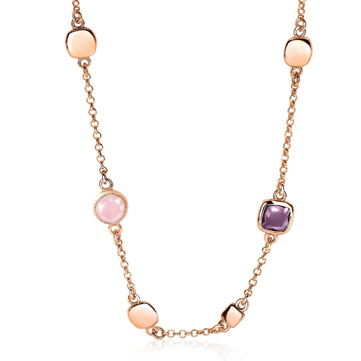 ZINZI zilveren ketting rose verguld rond vierkant roze paars 45cm ZIC1725R