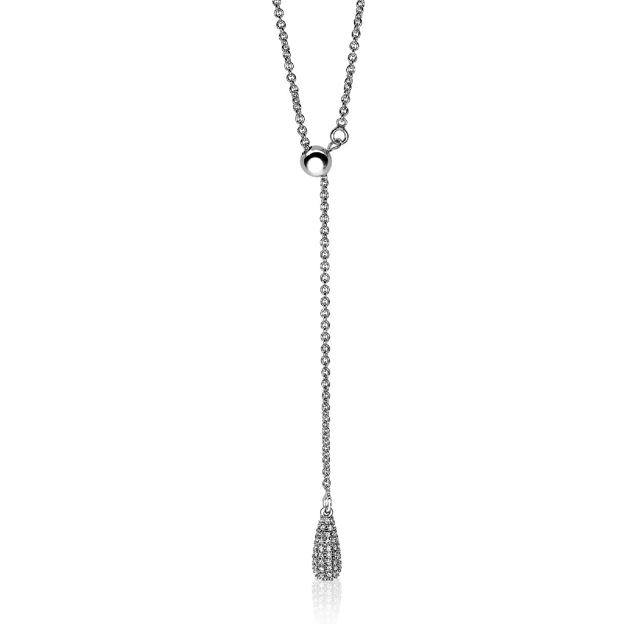 ZINZI zilveren Y-collier druppel wit 40-60cm ZIC1734