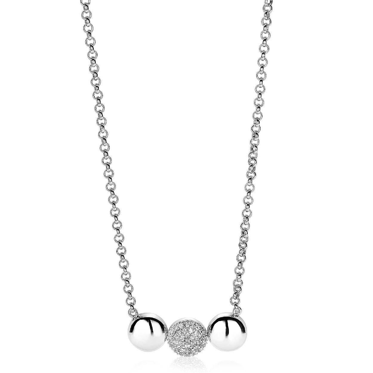 ZINZI zilveren collier glad bol wit 45cm ZIC1751