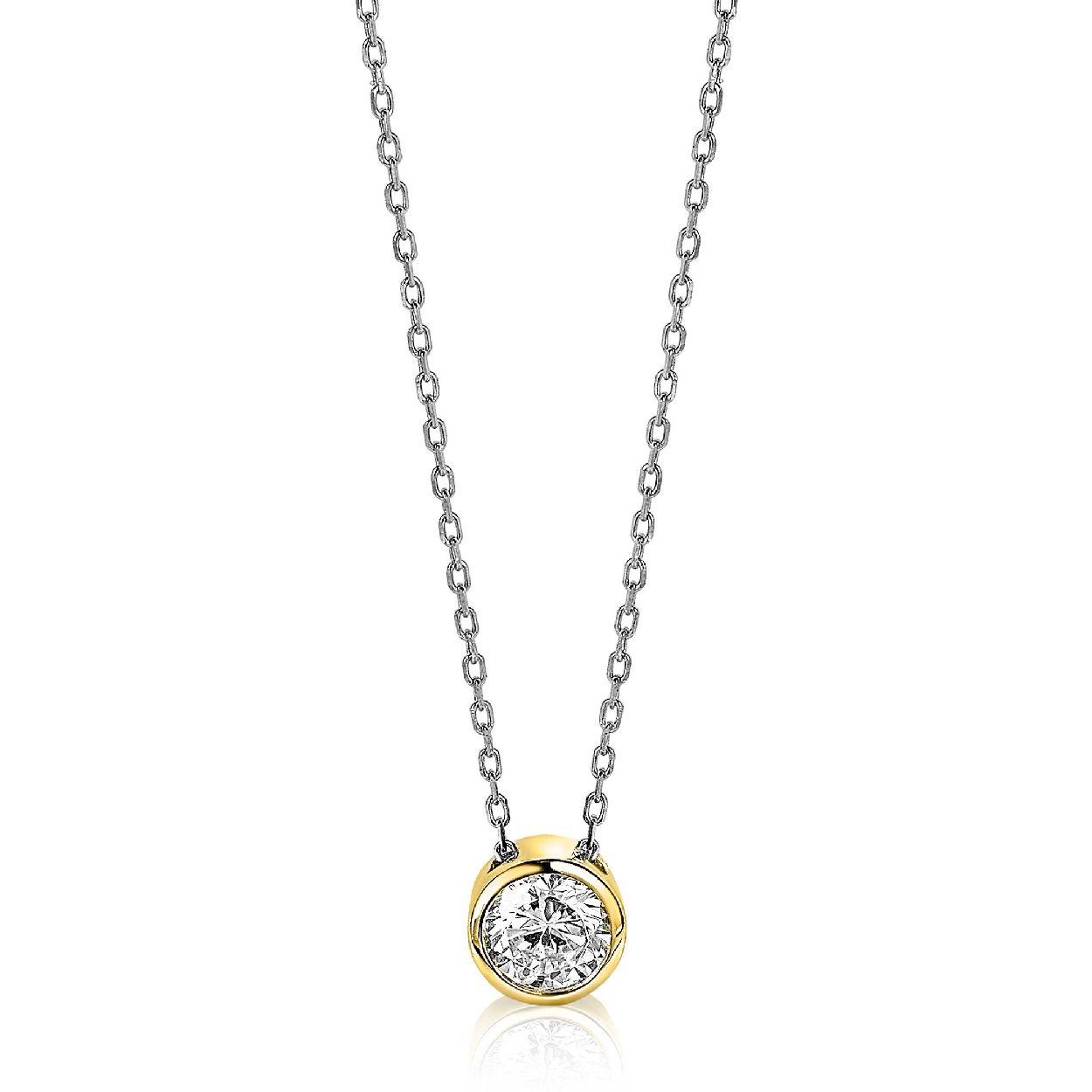 ZINZI zilveren ketting met hanger geelverguld rond wit 40-45cm ZIC1775G