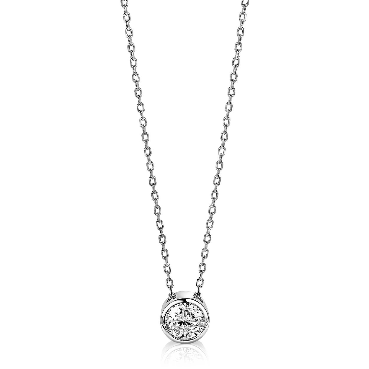 ZINZI zilveren ketting met hanger rond wit 40-45cm ZIC1775