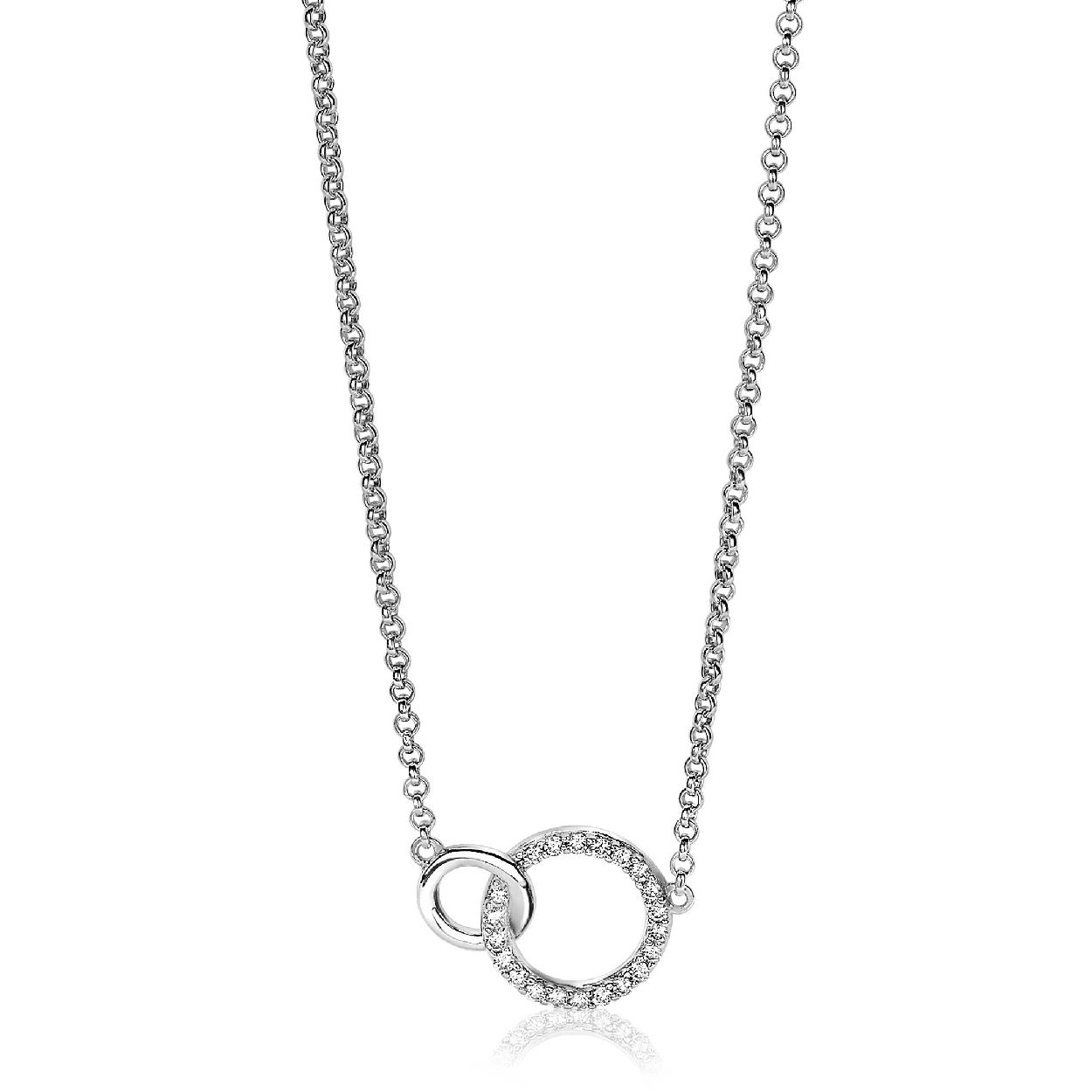ZINZI zilveren ketting 2 open rondjes verbonden wit ZIC1782