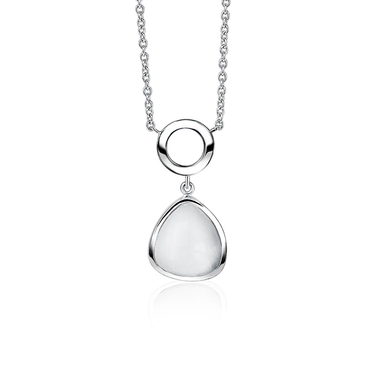 ZINZI zilveren ketting rond driehoek wit