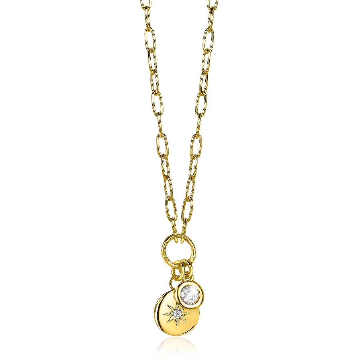 ZINZI zilveren ketting 14K geel verguld 45cm rond ster ZIC1994G