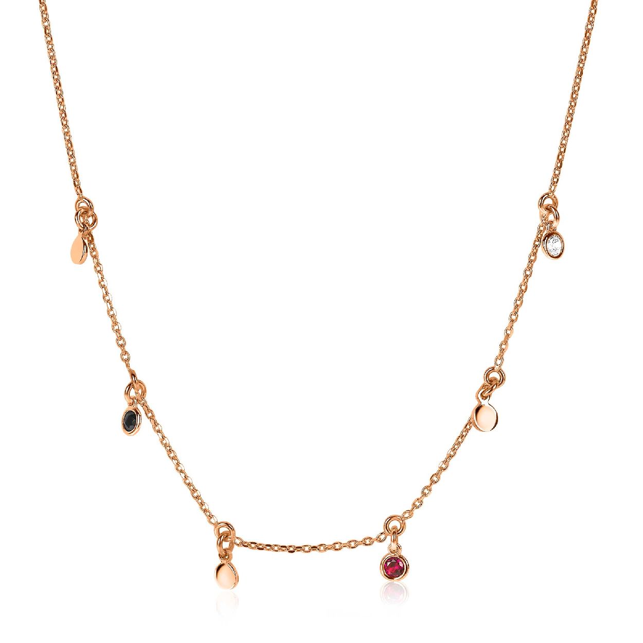 ZINZI zilveren fantasie ketting 14K rose verguld 45cm rond wit zwart rood ZIC1995R