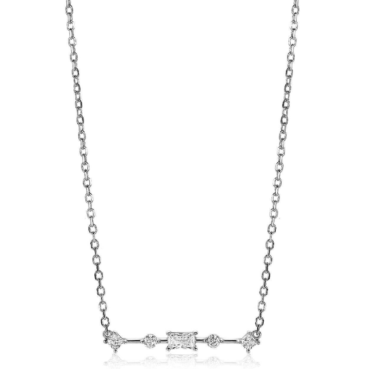 ZINZI zilveren ketting 45cm met staafje rond vierkant rechthoek wit ZIC2044