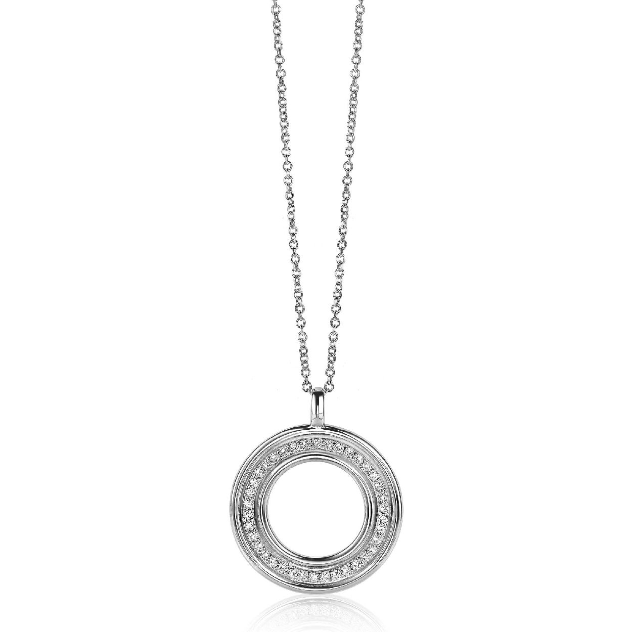 ZINZI zilveren ketting 45cm met hanger 25mm rond wit ZIC2049