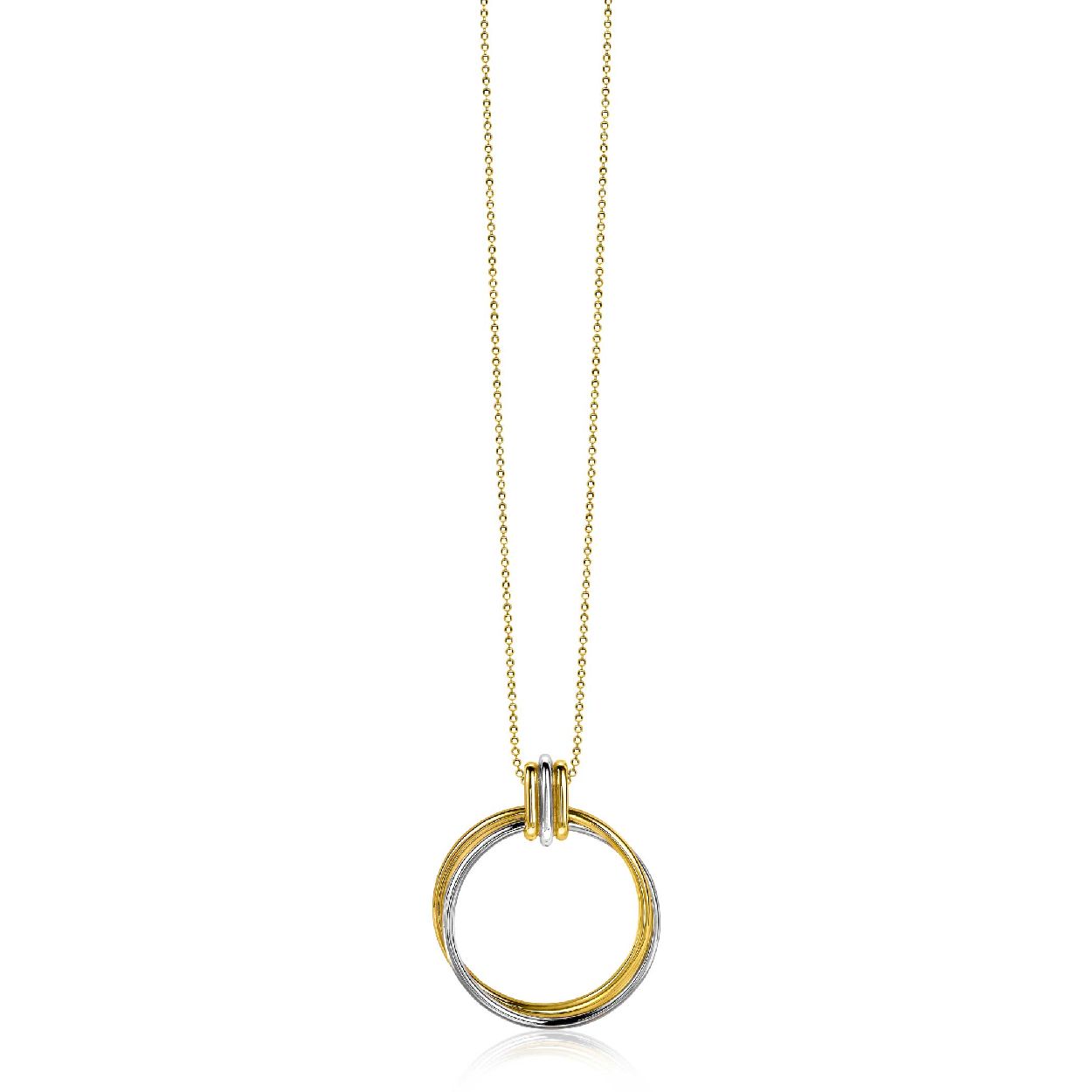 ZINZI zilveren ketting 45cm geel verguld hanger bicolor rond 28mm ZIC2059