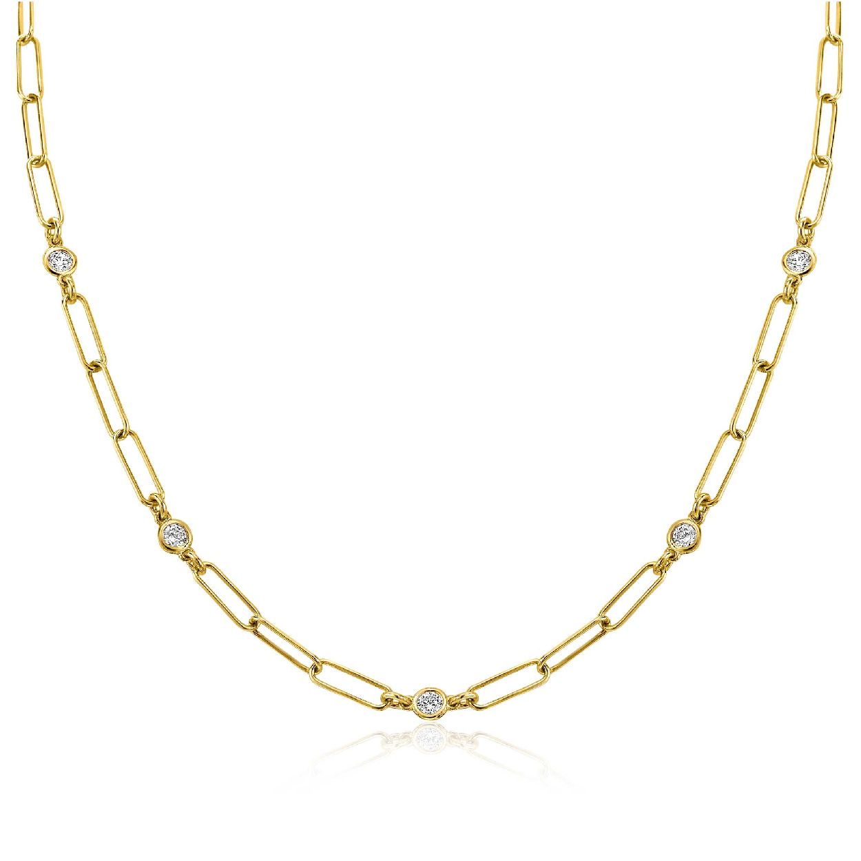 ZINZI zilveren ketting 14K geel verguld paperclip schakel rond witte zirconia 40-45 cm ZIC2079Y