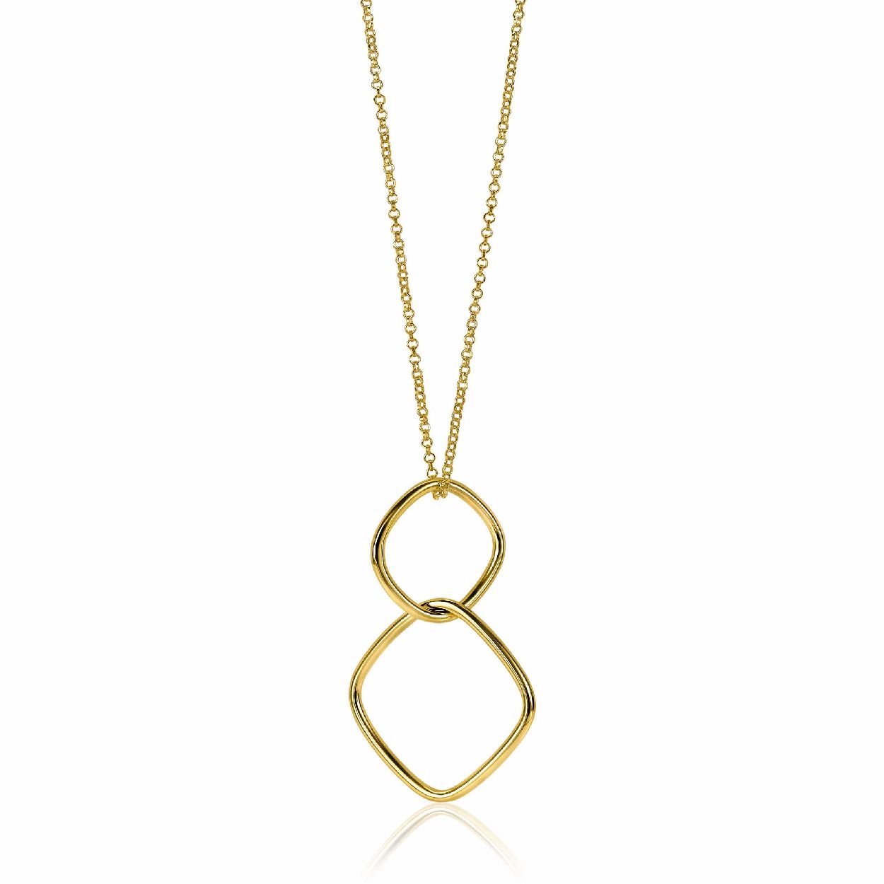 ZINZI zilveren collier 60 cm in 14K geel verguld grote vierkante hangers ZIC2096G