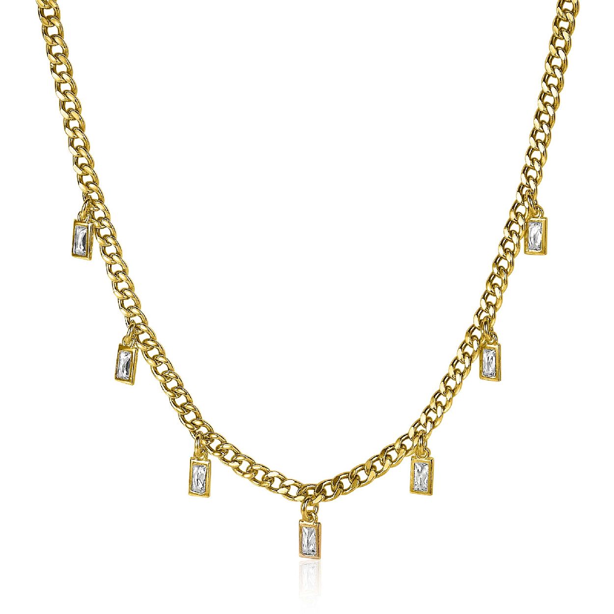 ZINZI zilveren gourmet collier 14K geel verguld met baguette zirconia's 40-45cm ZIC2104Y