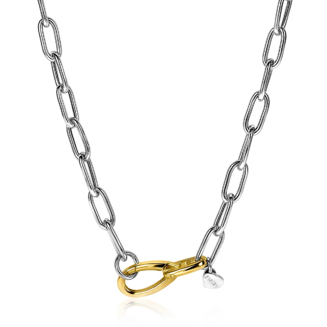 ZINZI zilveren collier met grove paperclip schakels. De opvallende maar sierlijke sluiting is extra 14K geel verguld. Het collier is 45 cm lang. Bij sluiting herkenbaar ZINZI, door het zilveren Zinzi hartje. Dit collier is stijlvol én stoer en daardoor geschikt voor elke gelegenheid! Vervaardigd van eerste gehalte zilver (925) en voorzien van een extra rodiumlaag voor een langdurige glans.