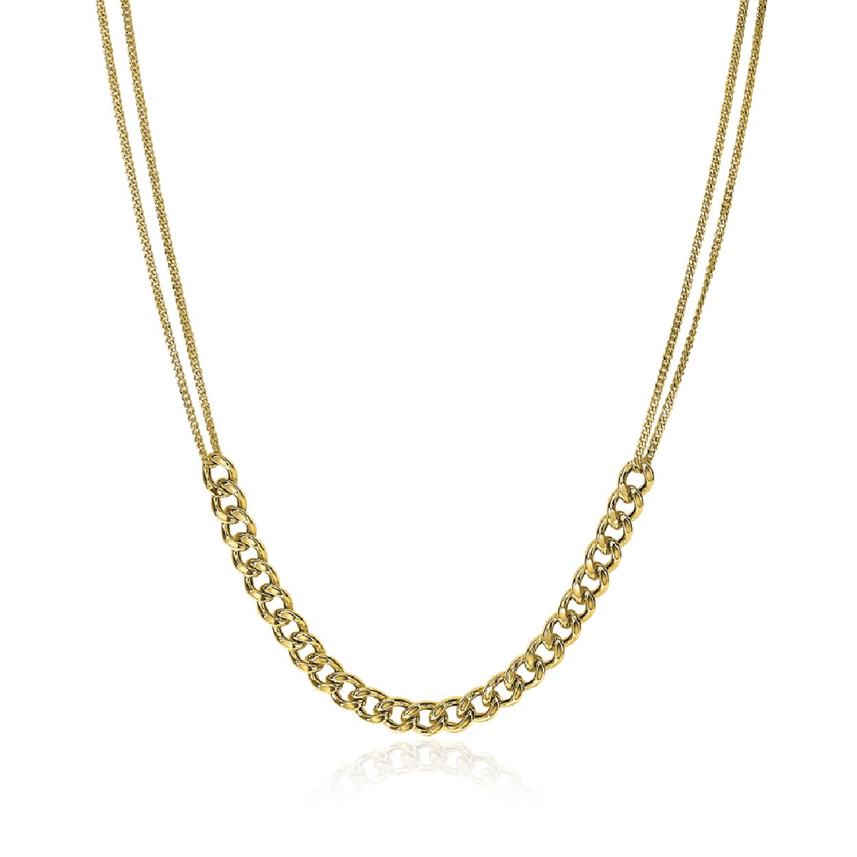 ZINZI zilveren multi-look ketting 14K geel verguld 45cm middenstuk brede gourmet schakels ZIC2185G