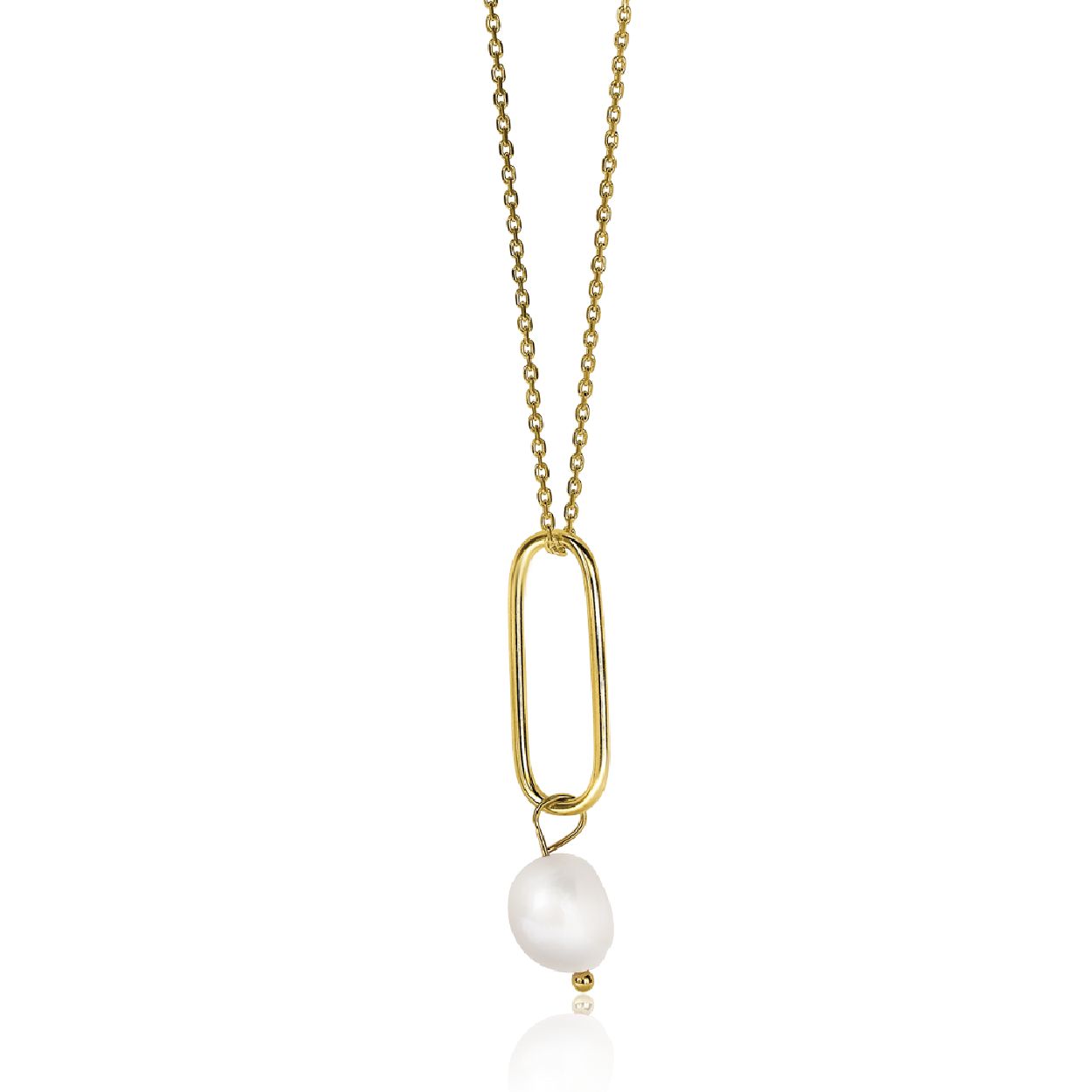 ZINZI zilveren ketting 14K geel verguld 45cm ovaal 43mm witte parel ZIC2188G