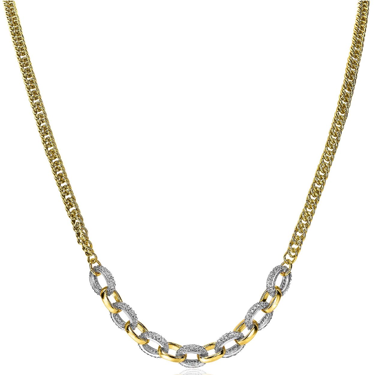 ZINZI zilveren gourmet collier 14K geel verguld grove ovale schakels witte zirconia 45cm ZIC2203Y