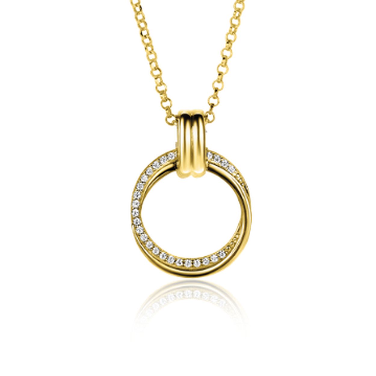 zilveren Zinzi collier, verguld 2 rondjes+zirconias