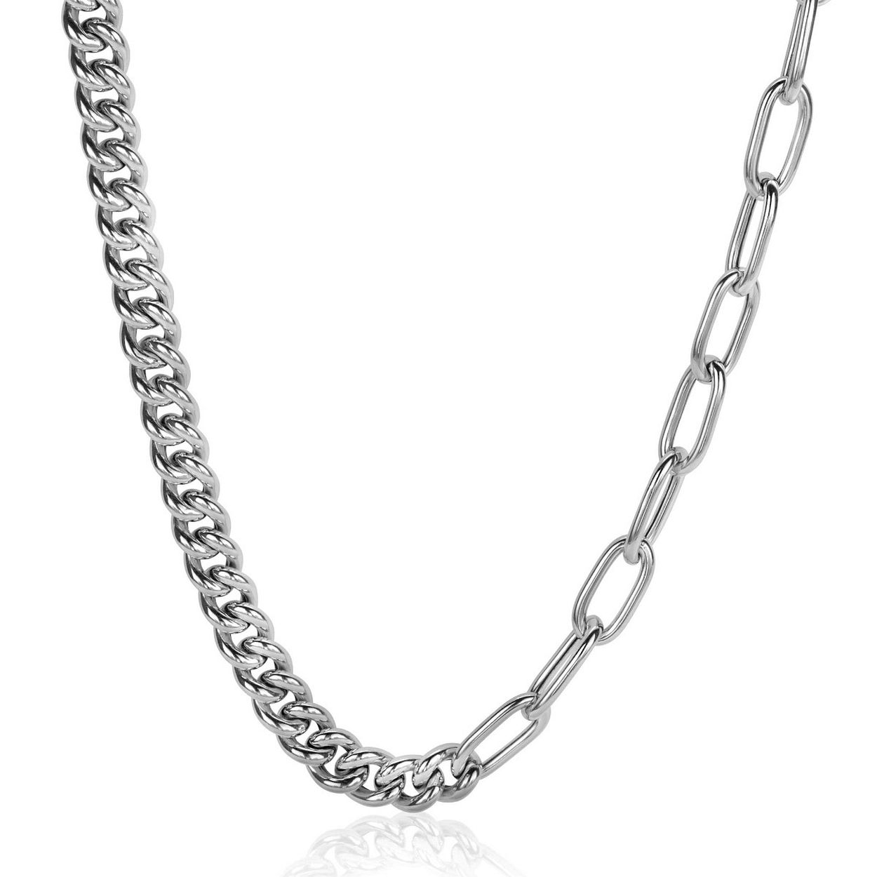 ZINZI zilveren ketting 45cm met twee stoere schakels gecombineerd: gourmet en paperclip schakels. Deze trendy ketting heeft schakels met een diameter van 6,7 mm en een lengte van 45cm. Voorzien van een fraaie sluiting met daarnaast een herkenbaar Zinzi hartje. De ketting is vervaardigd van eerste gehalte zilver (925) en voorzien van een extra rodium laag voor een witgouden uitstraling.