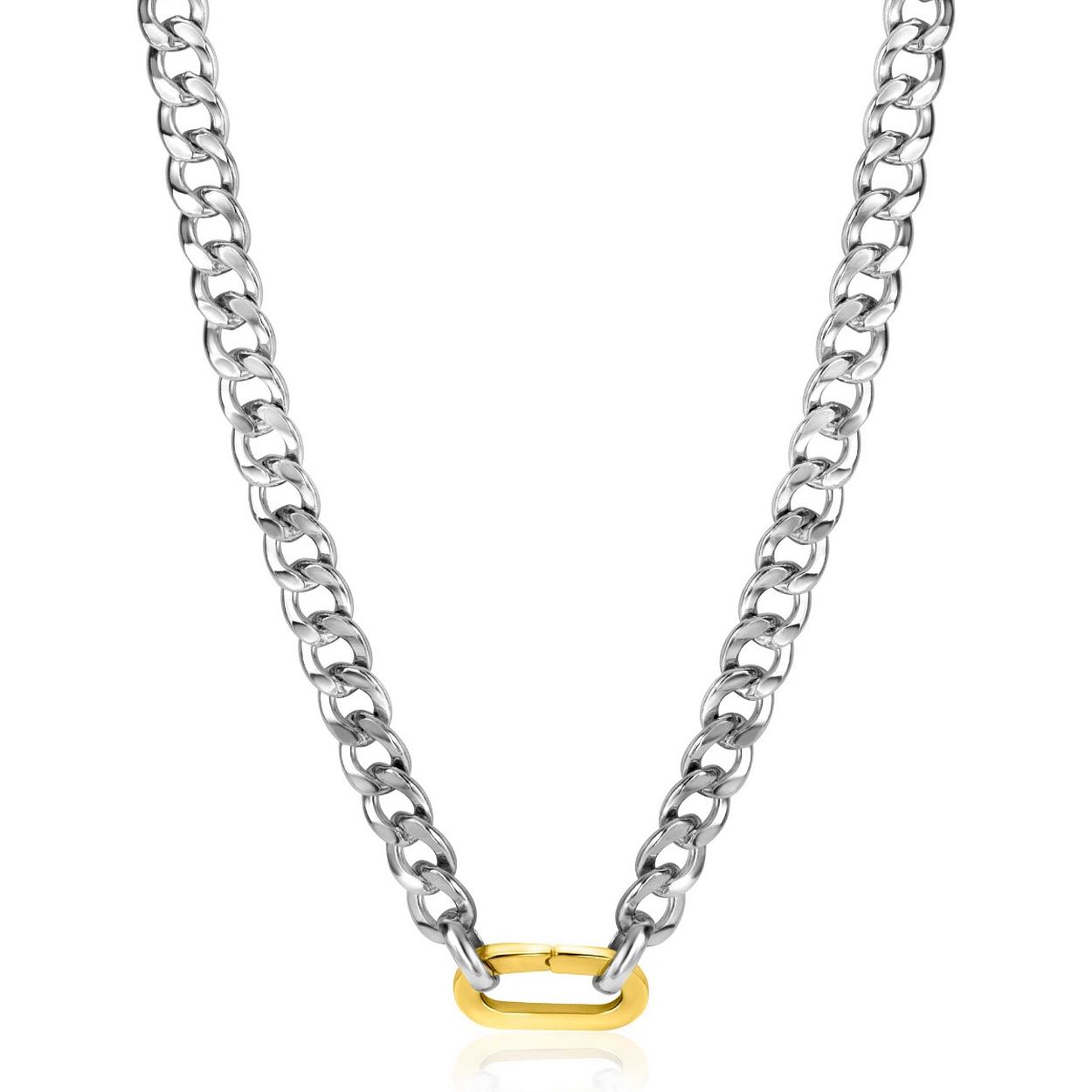 ZINZI zilveren brede gourmet ketting 42cm met ovale sluitring in 14K geel verguld. De gourmet schakels zijn 6mm breed. Aan de sluitring kunnen kleine hangers worden bevestigd. Vervaardigd van eerste gehalte zilver (925) en voorzien van een extra rodiumlaag voor een langdurige glans.