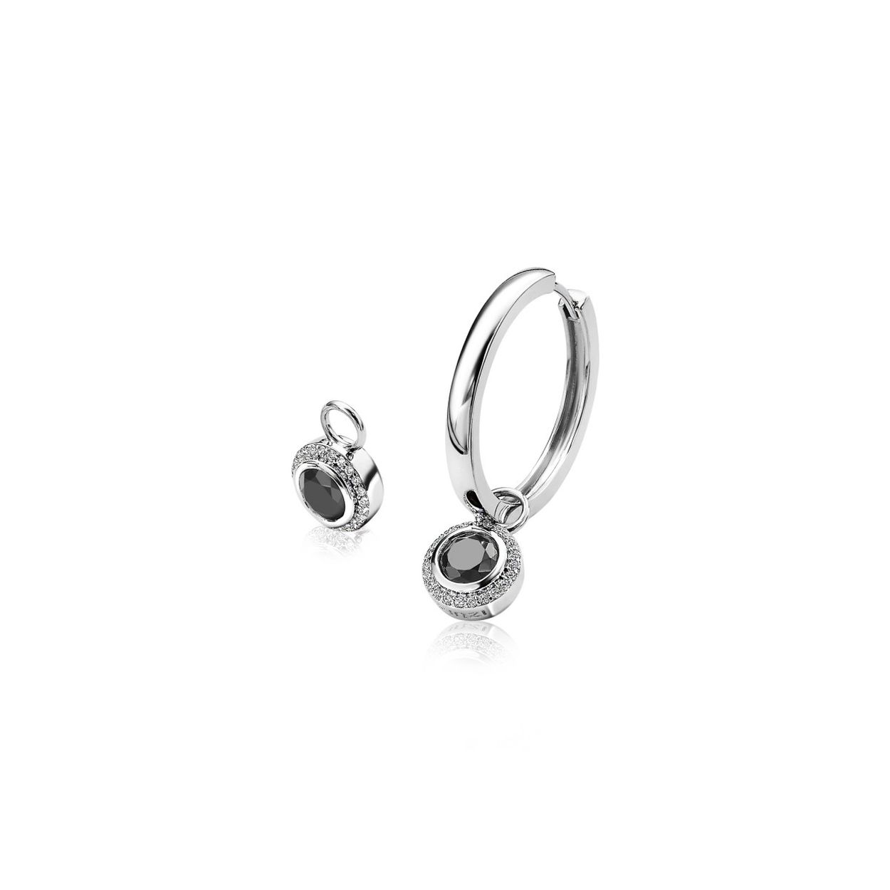 Zinzi zilveren creoolhangers rond zwart 11mm ZICH1244Z