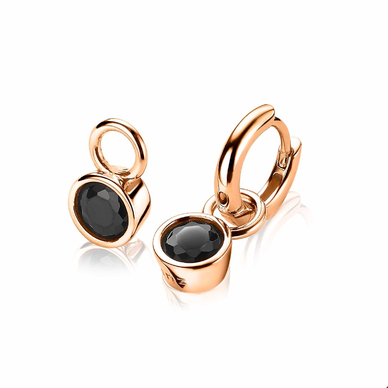 ZINZI zilveren oorbedels rose verguld 7mm rond zwart ZICH1486N