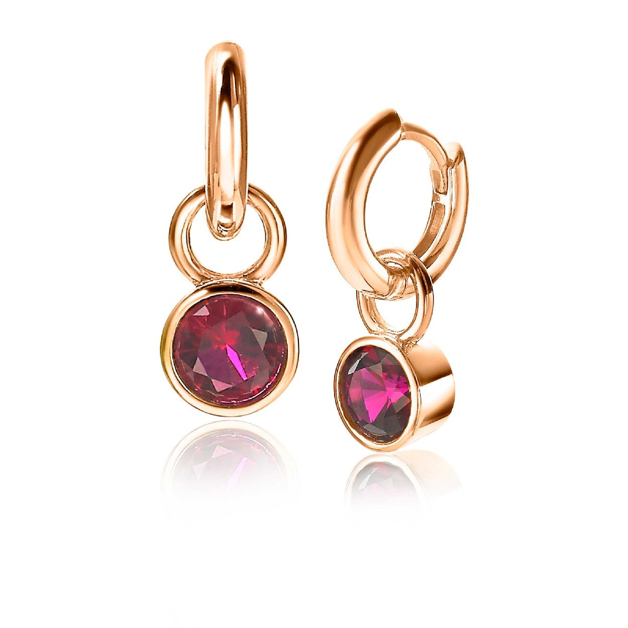 ZINZI zilveren oorbedels rose verguld 7mm rond donkerrood ZICH1486RR