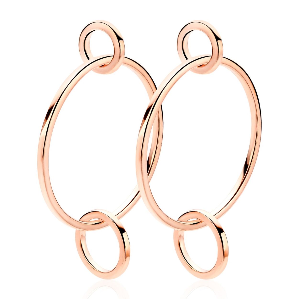 ZINZI zilveren oorbedels rosé verguld, 3 ronde open vormen in elkaar 38mm ZICH1547R