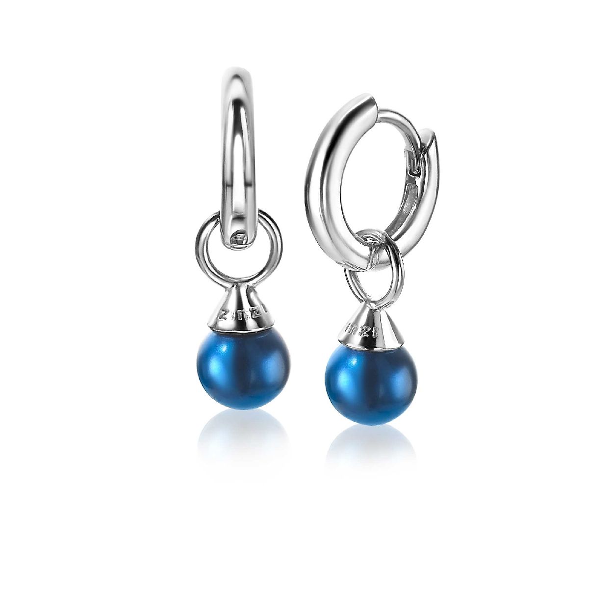 ZINZI zilveren oorbedels parels blauw 6mm ZICH1749B