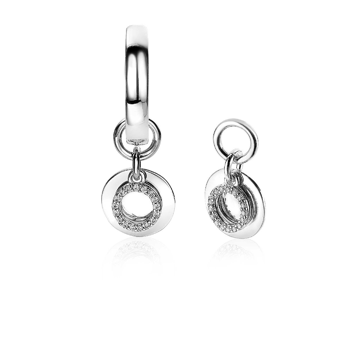 ZINZI zilveren oorbedels dubbel rond wit 10mm ZICH1769