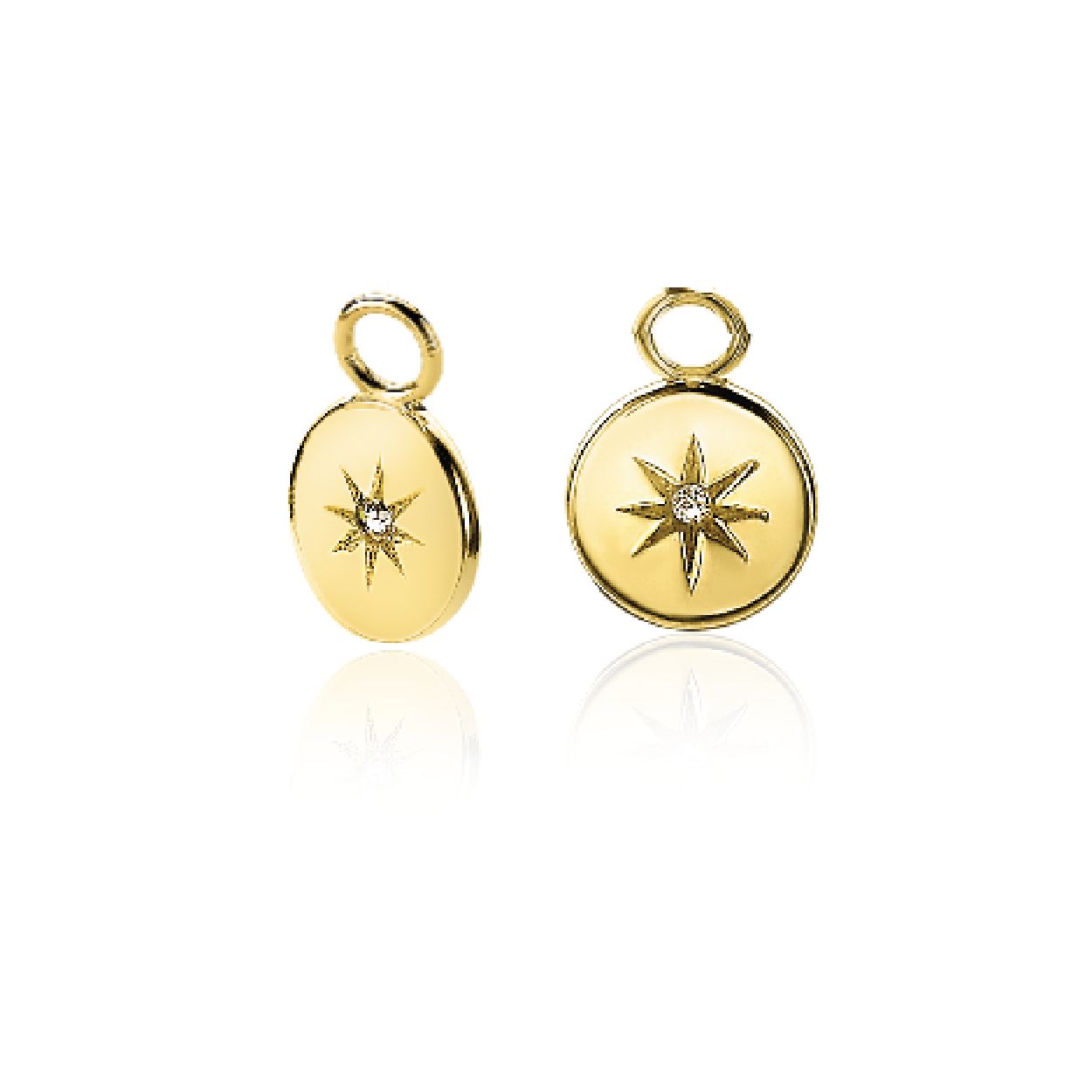 ZINZI zilveren oorbedels 14K geel verguld rond 10mm zon witte zirconia ZICH1994G
