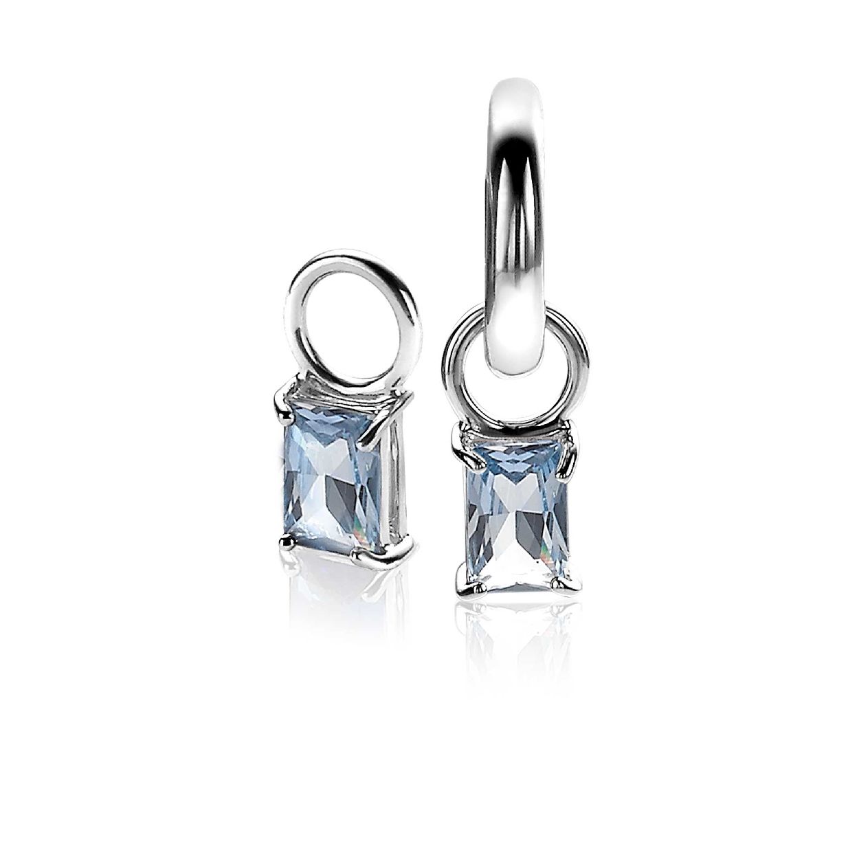 ZINZI zilveren oorbedels 12mm rechthoek blauw ZICH2021B