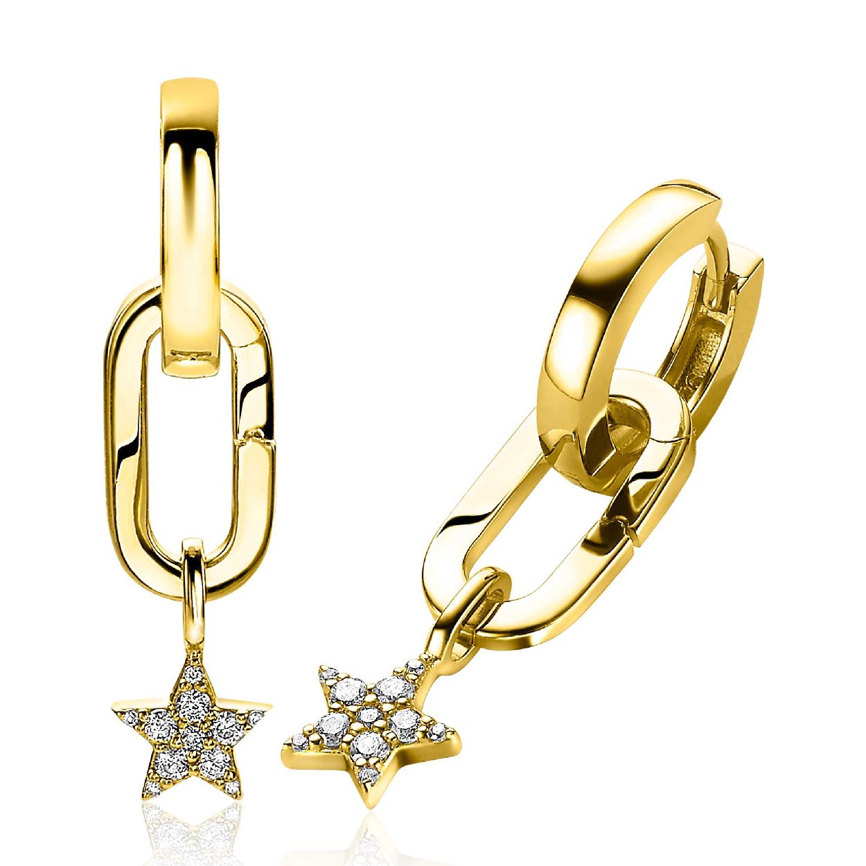 ZINZI zilveren ovale oorbedels  14K geel verguld sluitring 16mm voor je losse hangertjes ZICH2060G