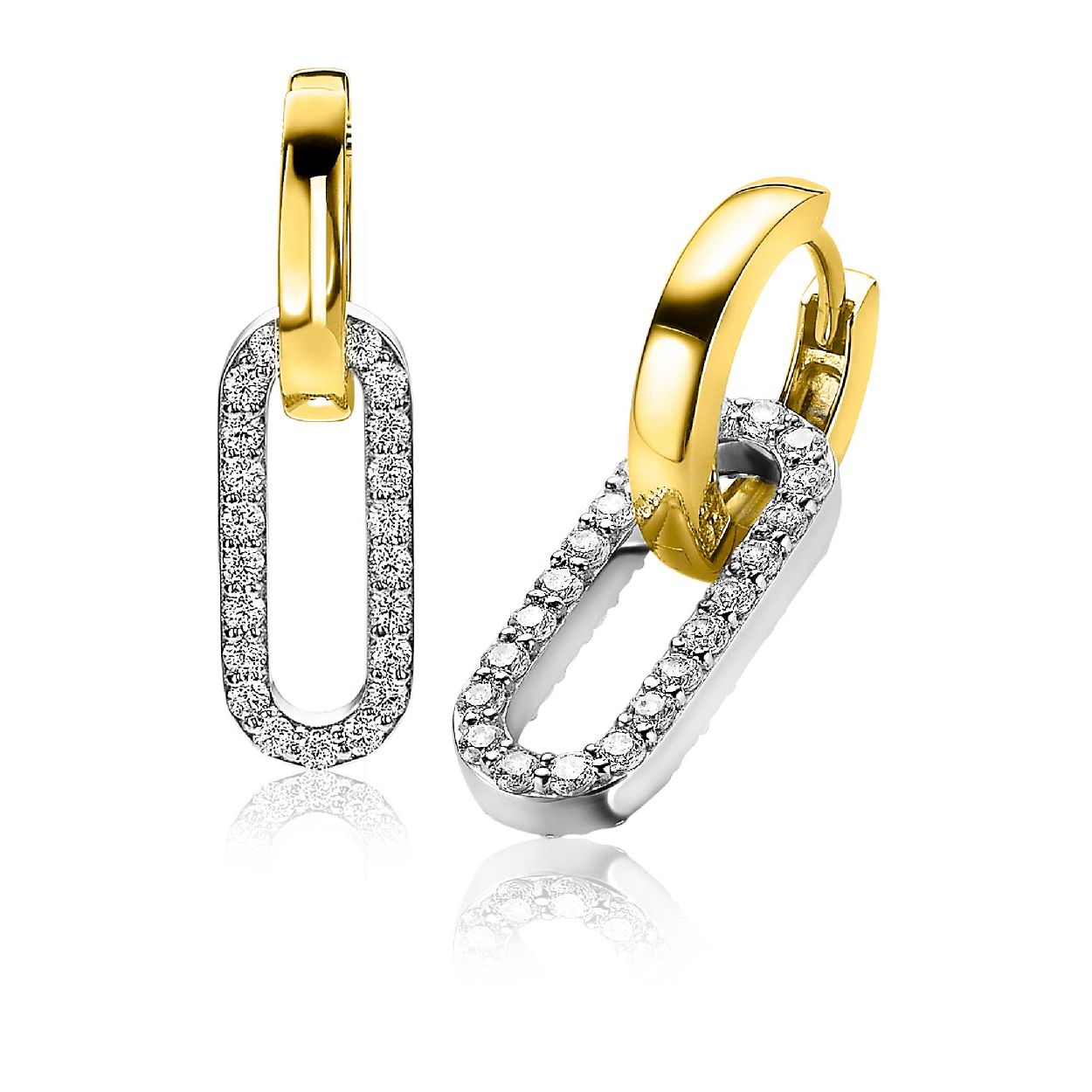 ZINZI zilveren oorbedels 20mm ovale vorm witte zirconia's ZICH2156