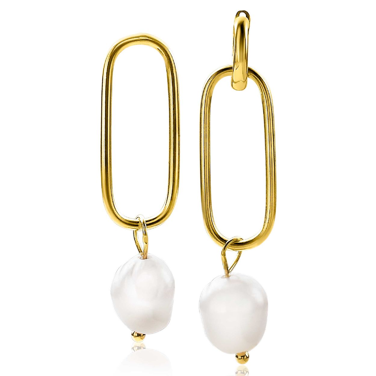 ZINZI zilveren oorbedels 14K geel verguld 43mm ovaal witte parel ZICH2188G