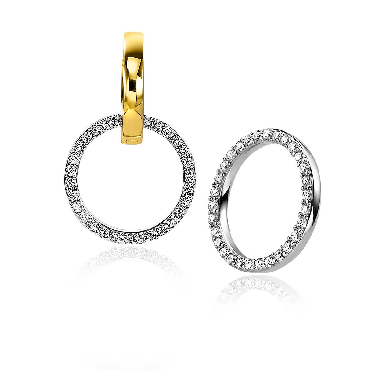ZINZI zilveren oorbedels 18mm ronde open vorm witte zirconia ZICH2199