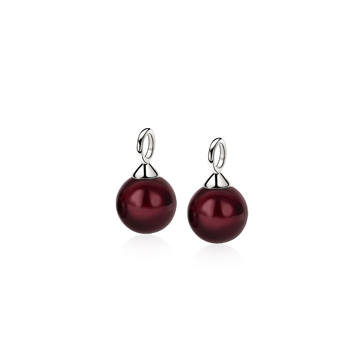 ZINZI zilveren creoolhangers parel rond bordeaux rood 10mm ZICH266DR