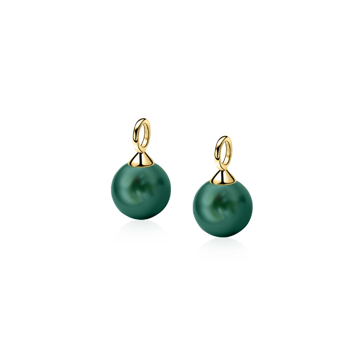 ZINZI zilveren oorbedels geel verguld parel rond groen 10mm ZICH266GG