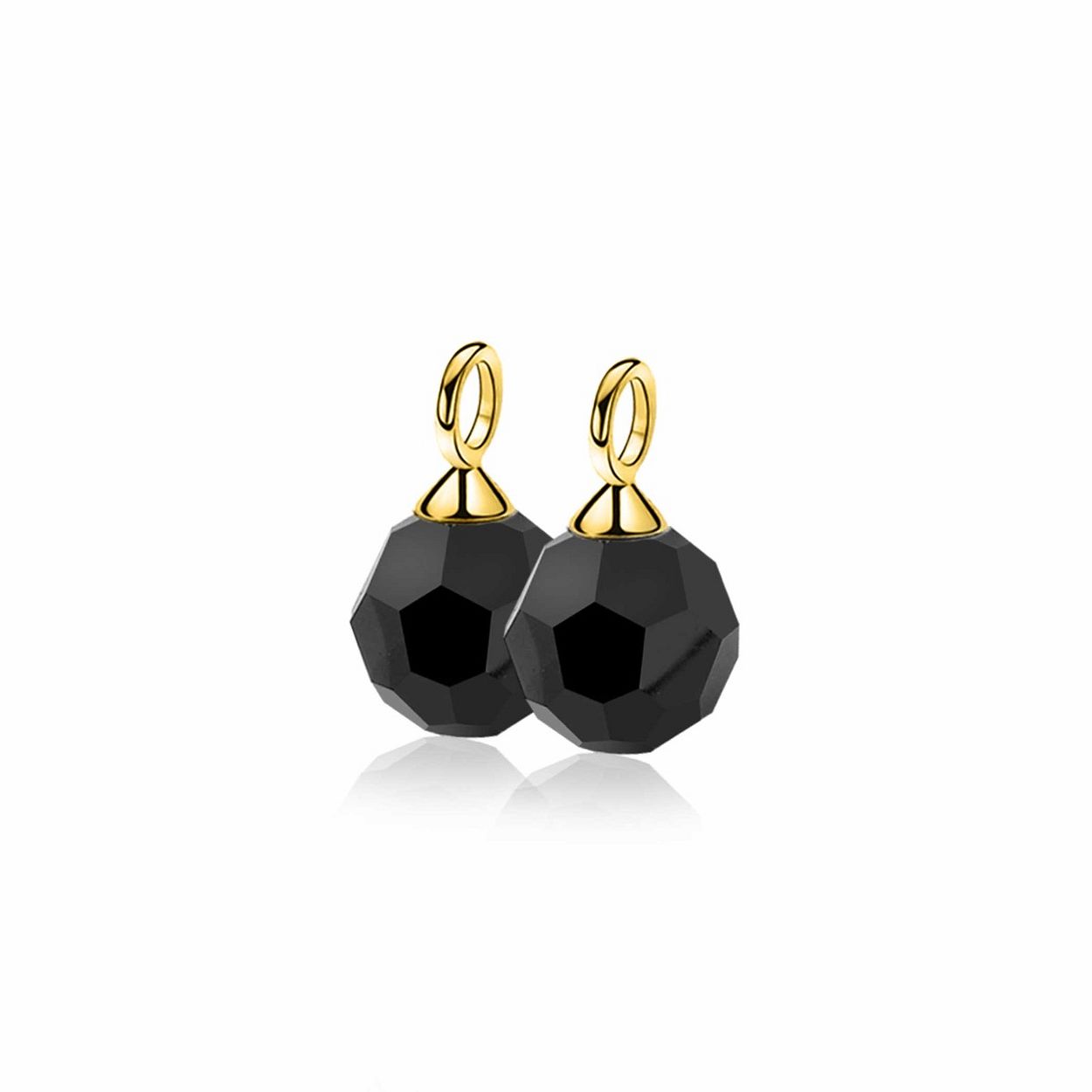 ZINZI gold plated zilveren oorbedels zwarte bead 10mm ZICH266ZG (zonder oorringen)
