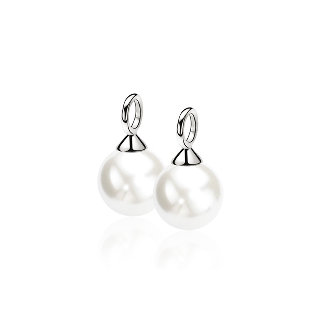 ZINZI zilveren oorbedels parel wit 12mm ZICH305W. (zonder oorringen).
