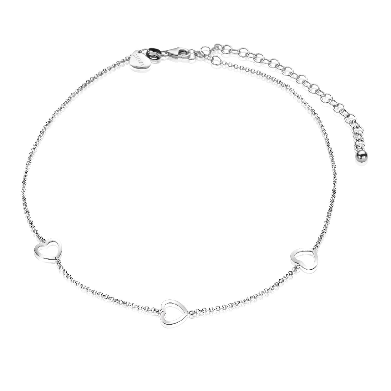 ZINZI zilveren choker met drie open harten aan voorkant van de hals. Lengte van choker is te variëren tussen 32 en 42cm, door de zilveren verlengketting van 10cm. Nu gemakkelijk af te stellen voor iedere hals. De totale lengte is 42cm, waardoor ook langer gedragen kan worden. De ene dag als choker te dragen, de andere dag als normale ketting, dus dubbel plezier! Helemaal 'in' deze zomer en coole outfit gegarandeerd
