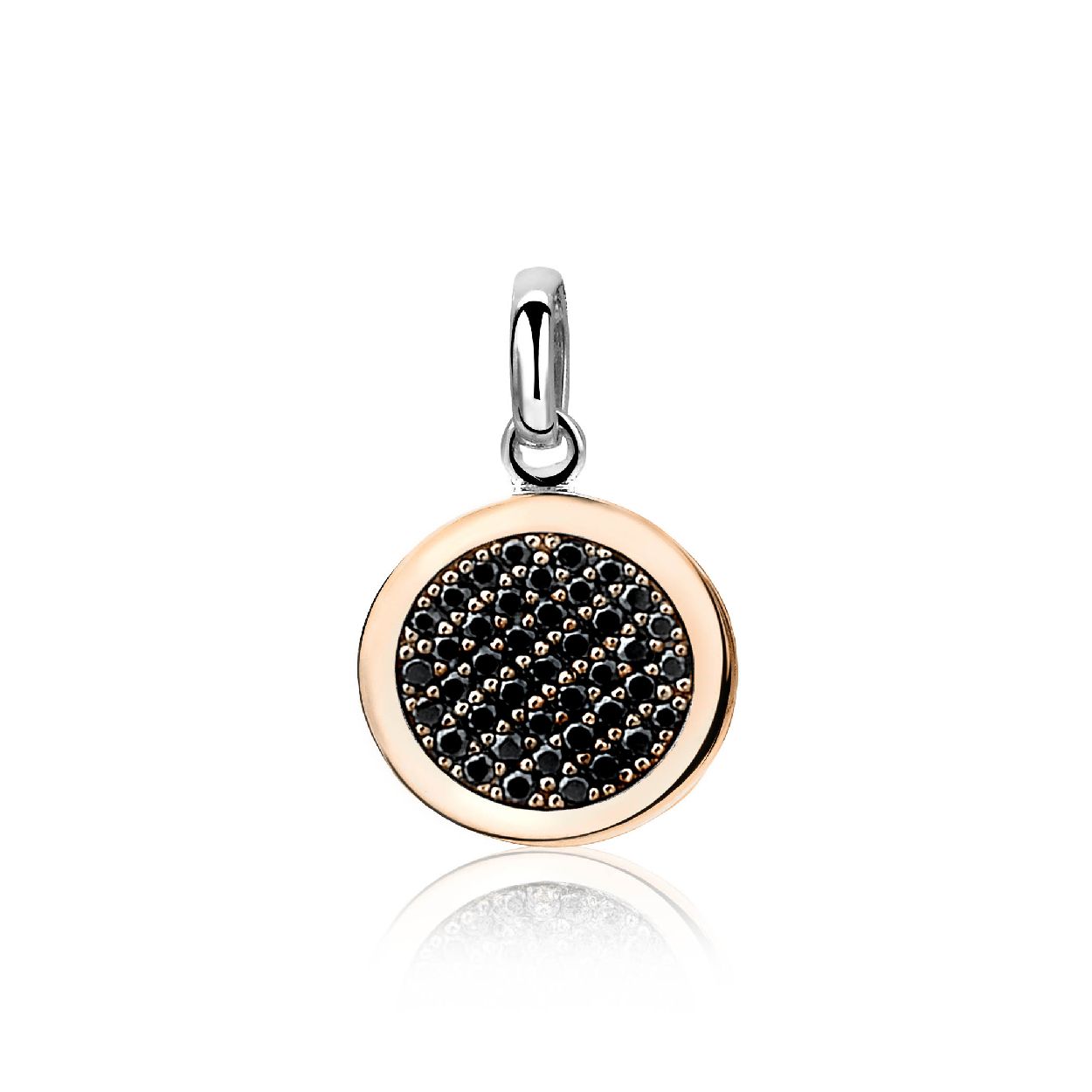 ZINZI zilveren ronde hanger rose verguld zwart ZIH1005N
