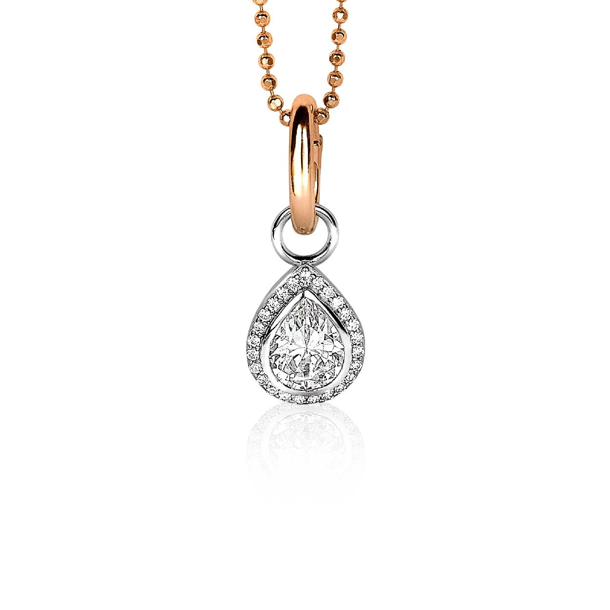 ZINZI zilveren hanger rose verguld hangoog druppel wit ZIH1303
