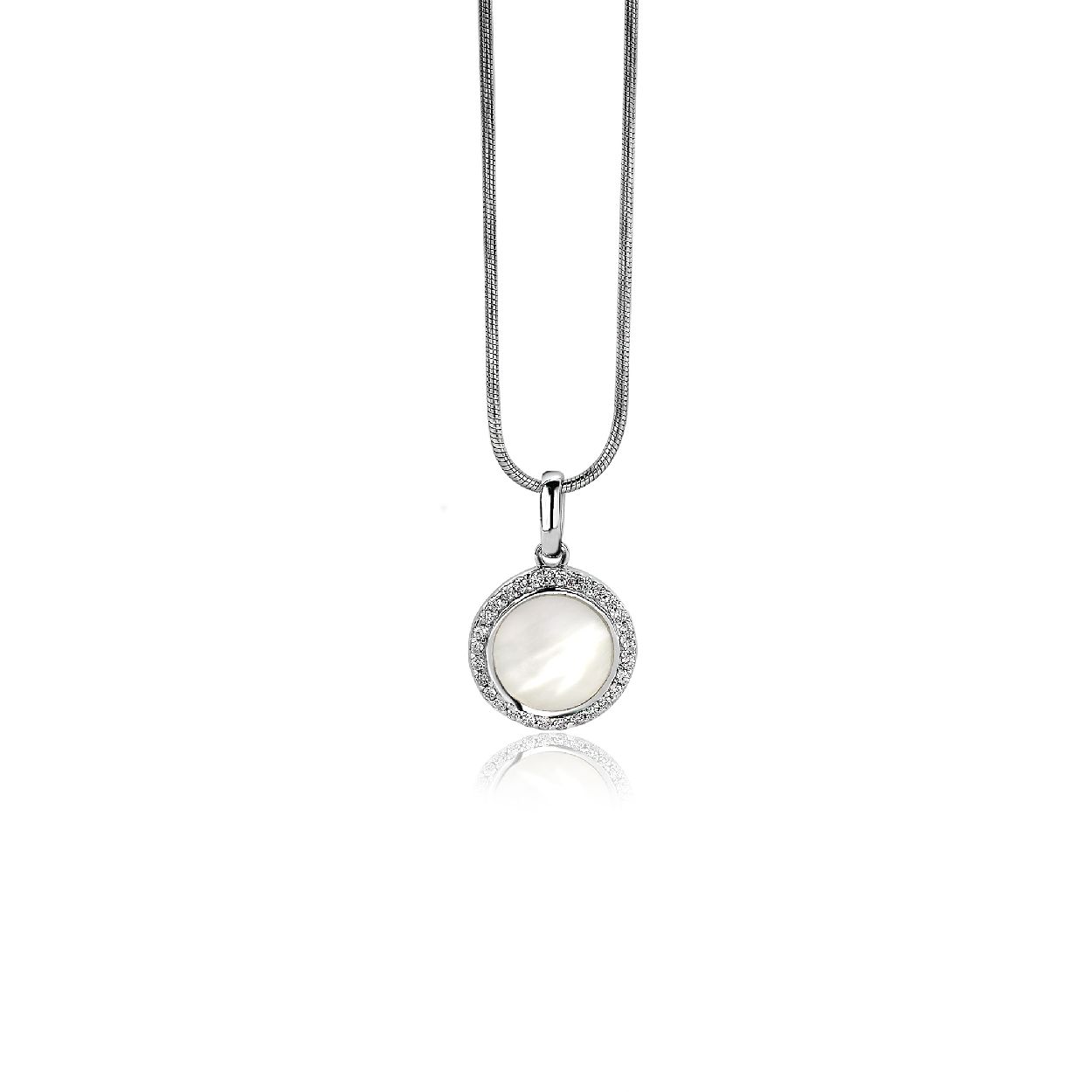 ZINZI zilveren hanger rond wit ZIH1326
