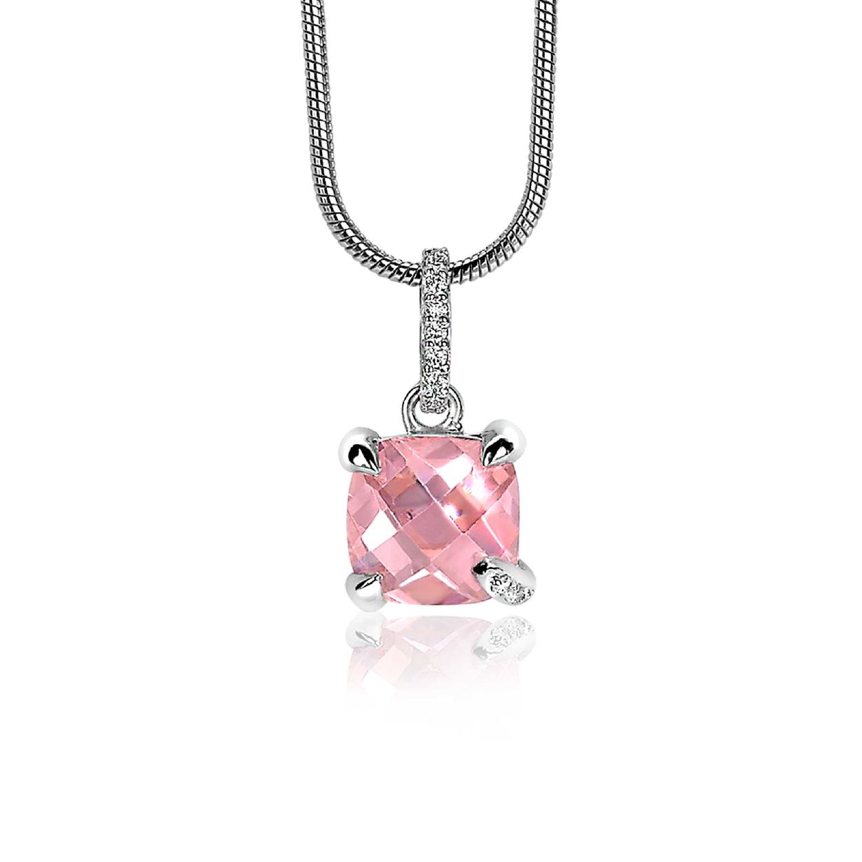 ZINZI zilveren hanger vierkant roze ZIH1470R